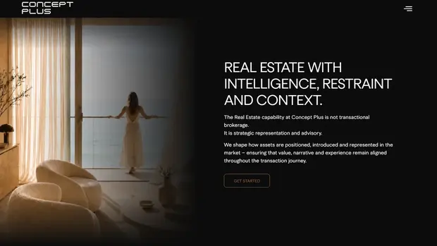 Concept Plus real estate page headed Real estate with intelligence, restraint and context
