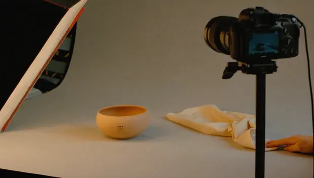 Product photography setup on a studio sweep
