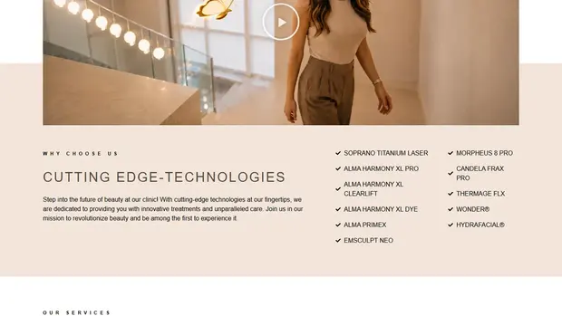 Cutting-edge technologies list naming the clinic's treatment devices