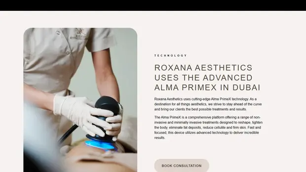 Roxana Aesthetics section on the Alma PrimeX treatment platform