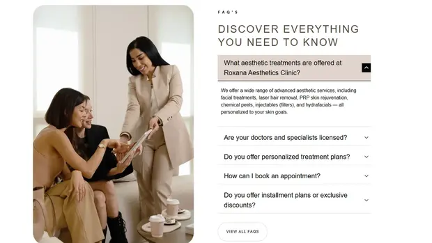Patient testimonials section of the Roxana Aesthetics site