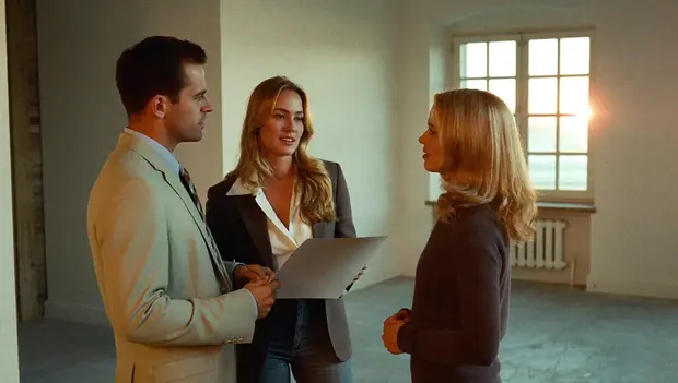 Property consultant showing an apartment to buyers in Dubai