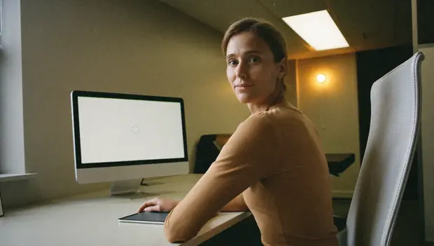 Clinic coordinator working at a patient-management workstation