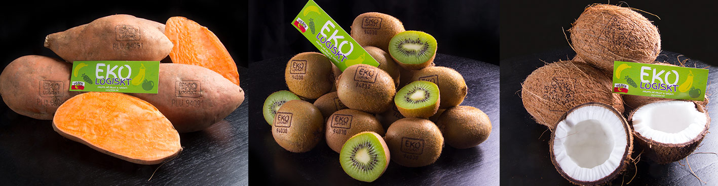 Lasermärkt kiwi, potatis och kokos