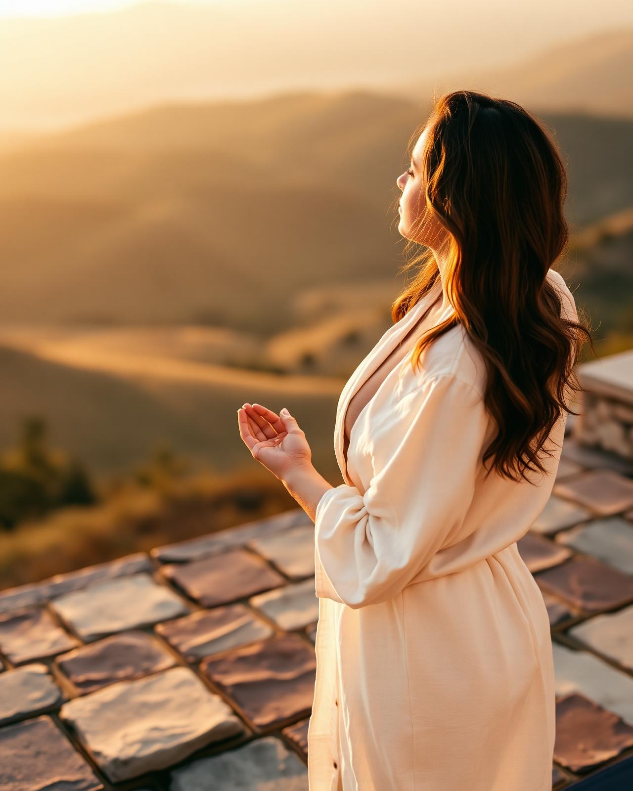 A guest in quiet meditation overlooking the hills