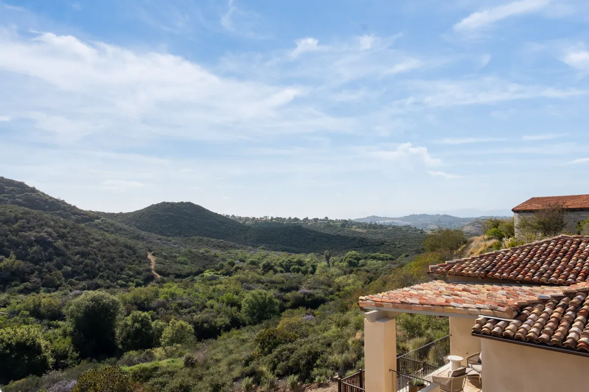 Terracotta rooftops and California hillside at Cal-a-Vie