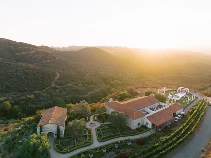 Aerial view of the Cal-a-Vie estate and wedding hillside
