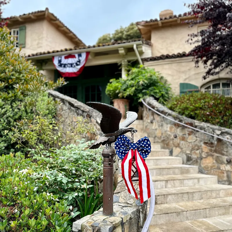 a house with a flag on the wall