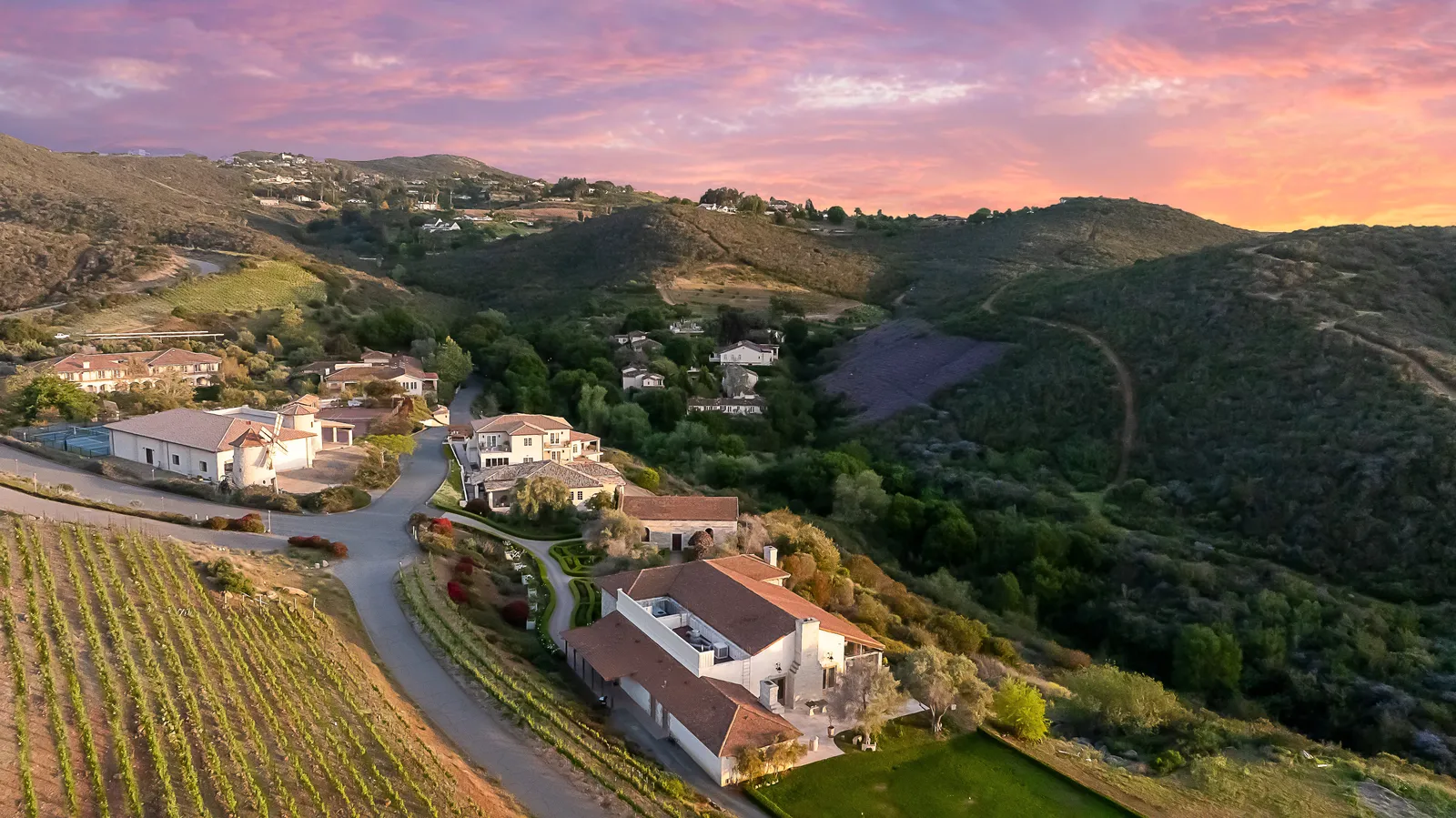 Aerial view of Cal-a-Vie Health Spa's Provençal estate nestled in the sun-warmed hills of northern San Diego County
