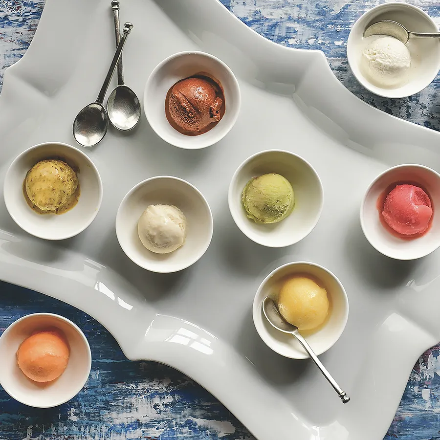 a plate of different types of ice cream