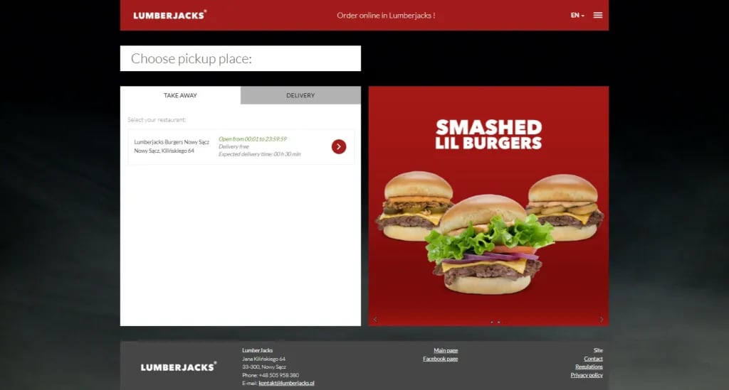 Lumberjacks web ordering: choosing a pickup restaurant