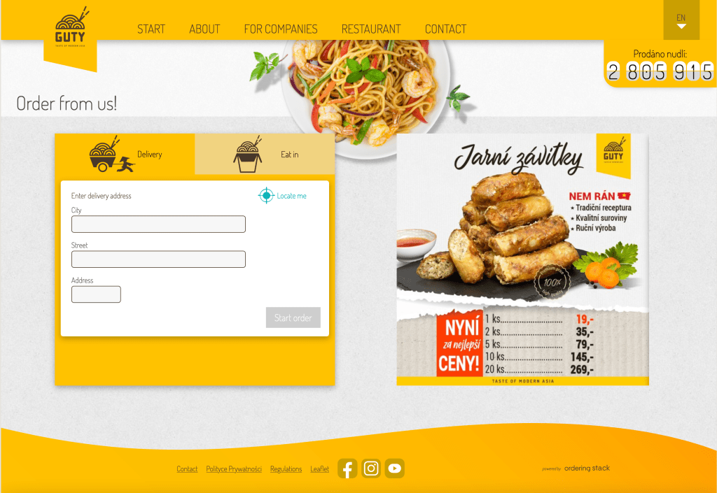 GUTY Delivery web ordering page with the delivery address form