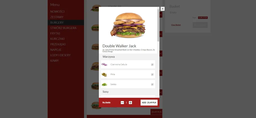 Lumberjacks web ordering: configuring the Double Walker Jack burger