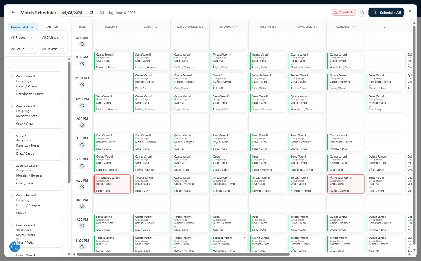 Smart match scheduler grid