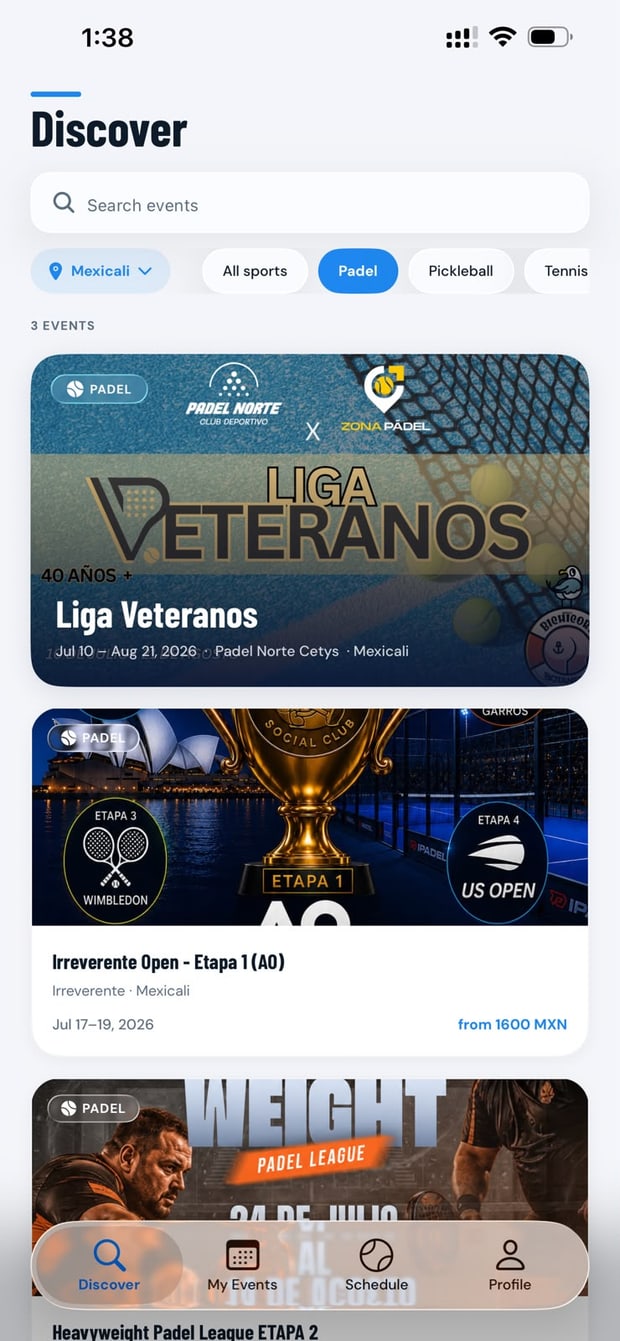 Paddio app: descubre torneos
