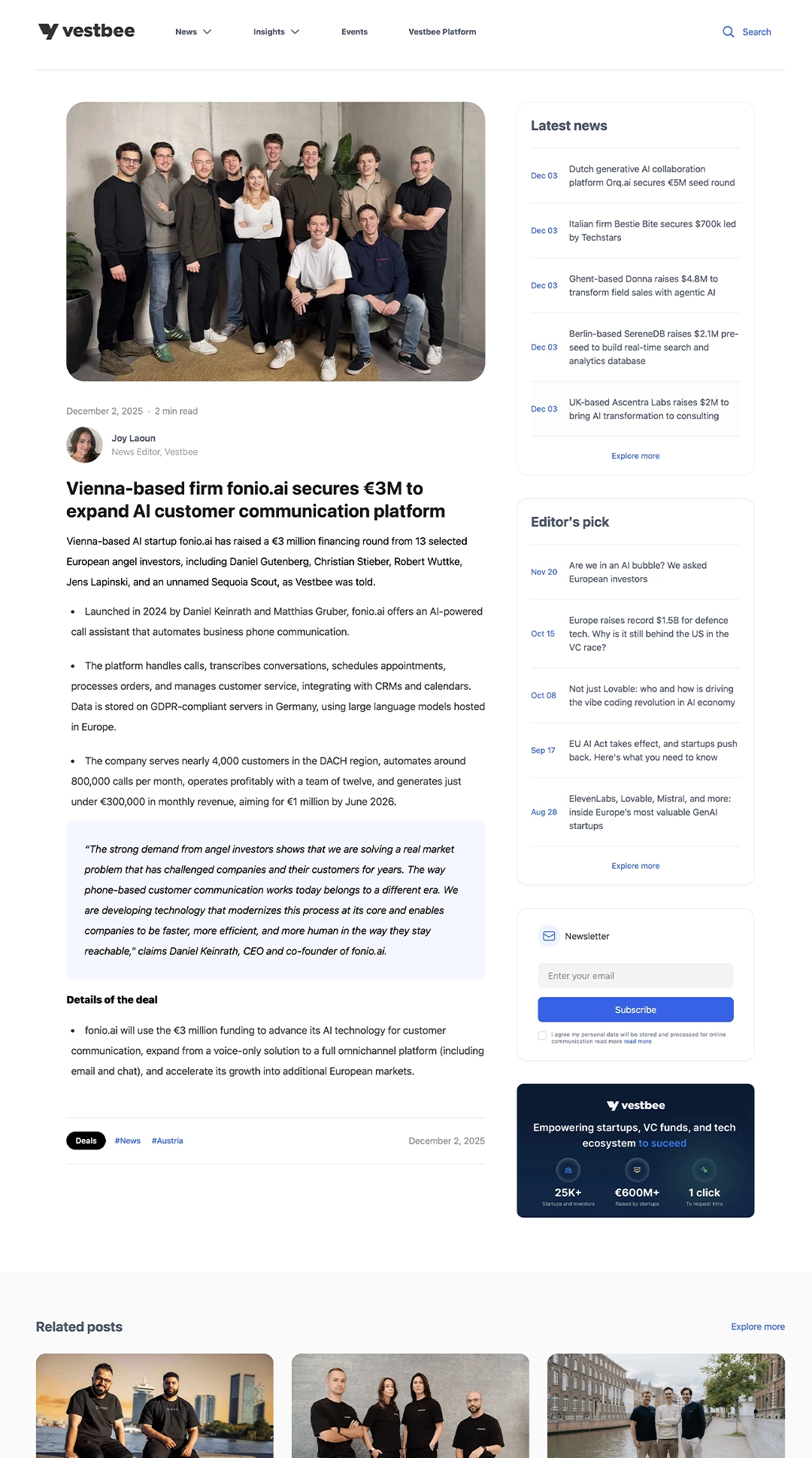 Vienna-based firm fonio.ai secures €3M to expand AI customer communication platform