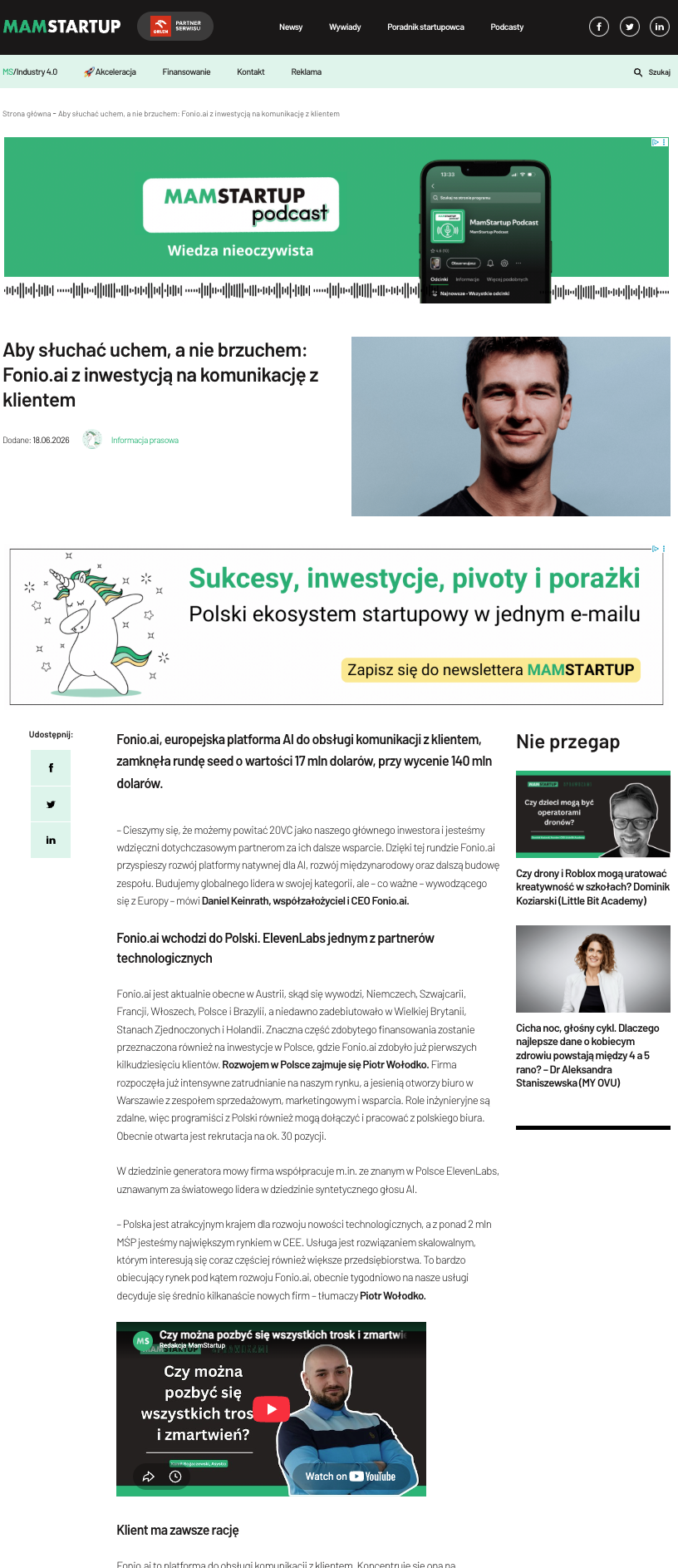 Aby słuchać uchem, a nie brzuchem: Fonio.ai z inwestycją na komunikację z klientem