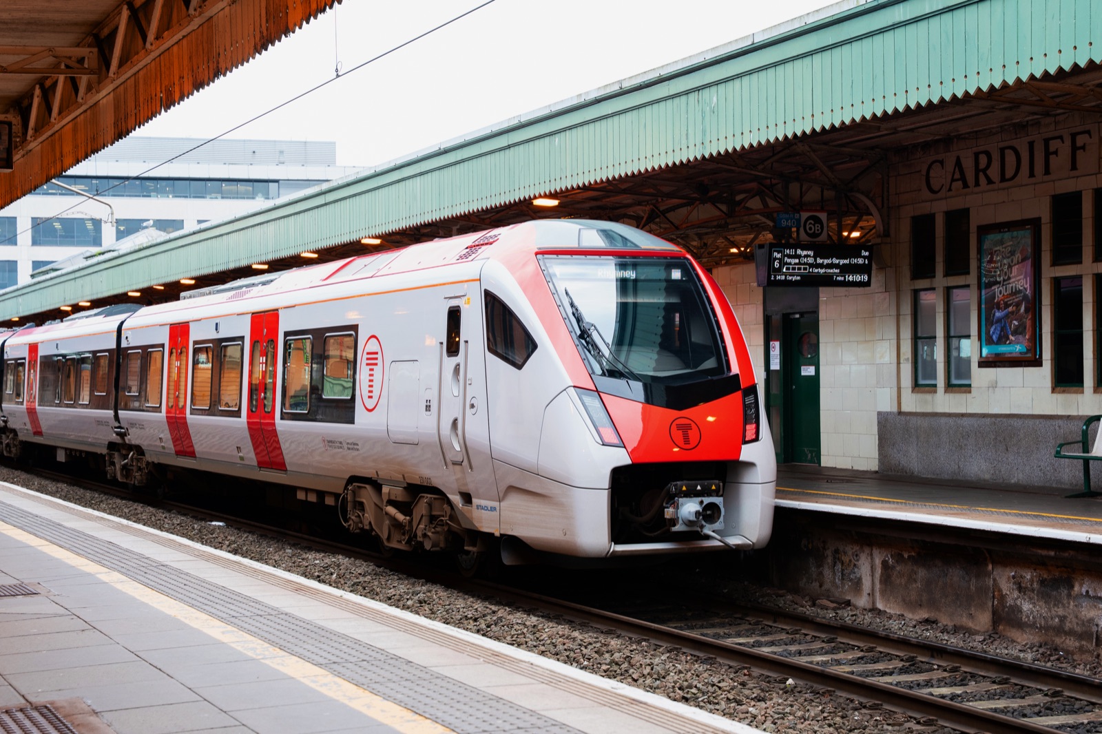 A new Transport for Wales train at Cardiff station