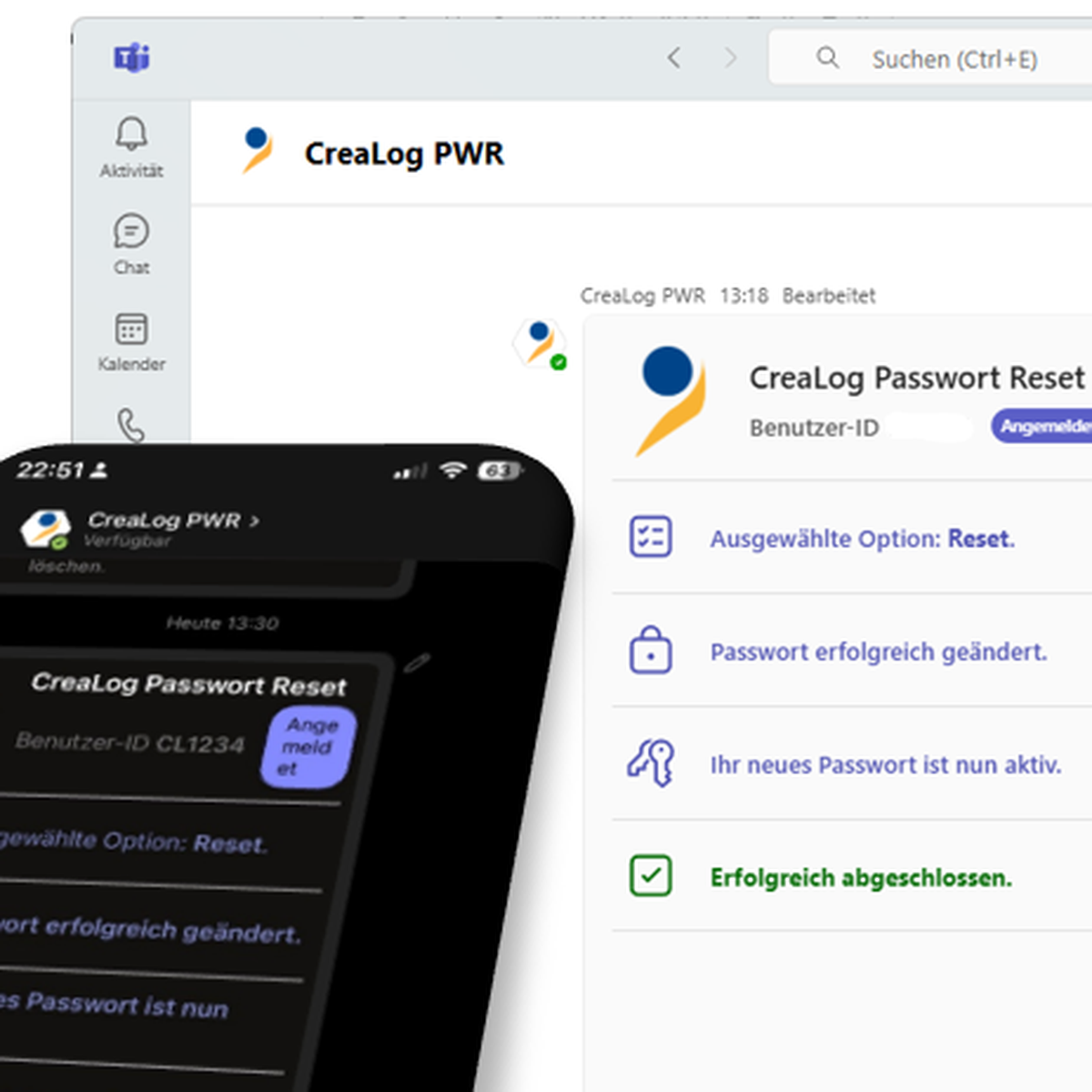 Password Reset Screen on desctop and mobile Microsoft teams Client