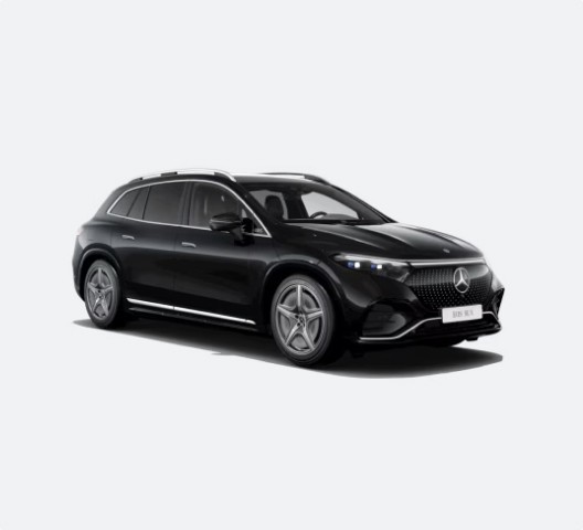 Mercedes-Benz EQE SUV noir de profil sur fond blanc, vue trois quarts avant gauche