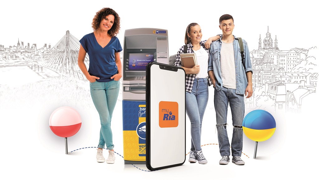 ria atm surrounded by two students and woman