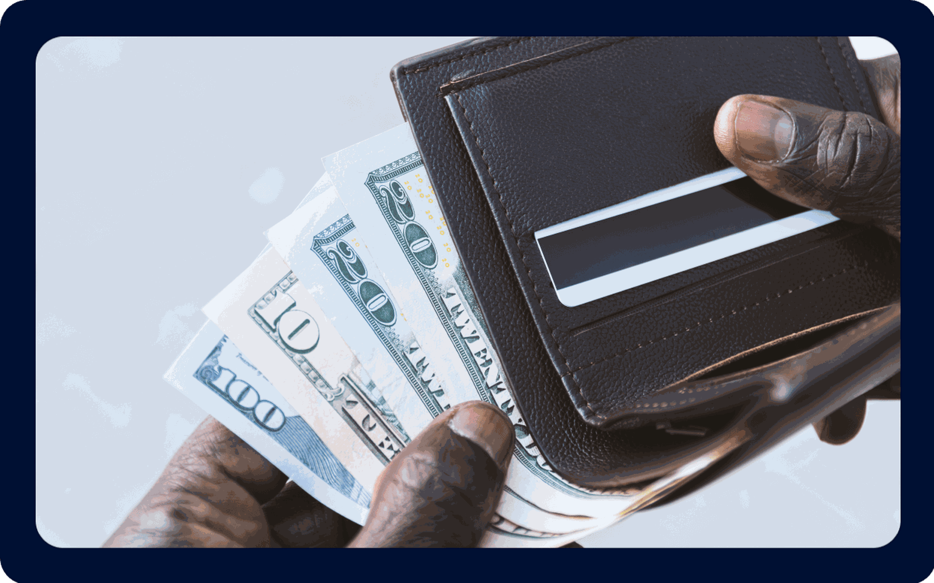 African immigrant holding a wallet with money.