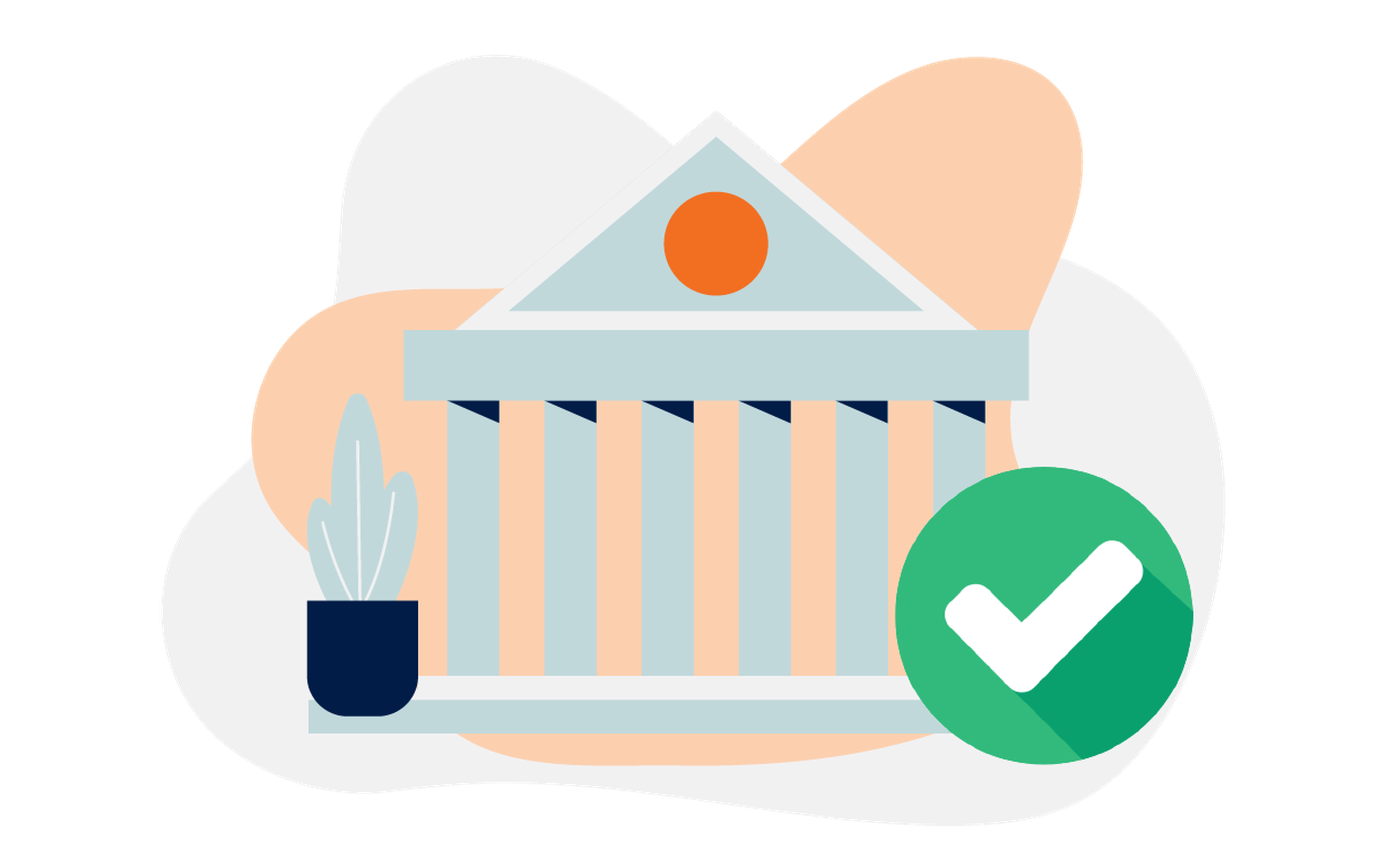 The feature image of this article consists of a bank building with a green verification symbol next to it.