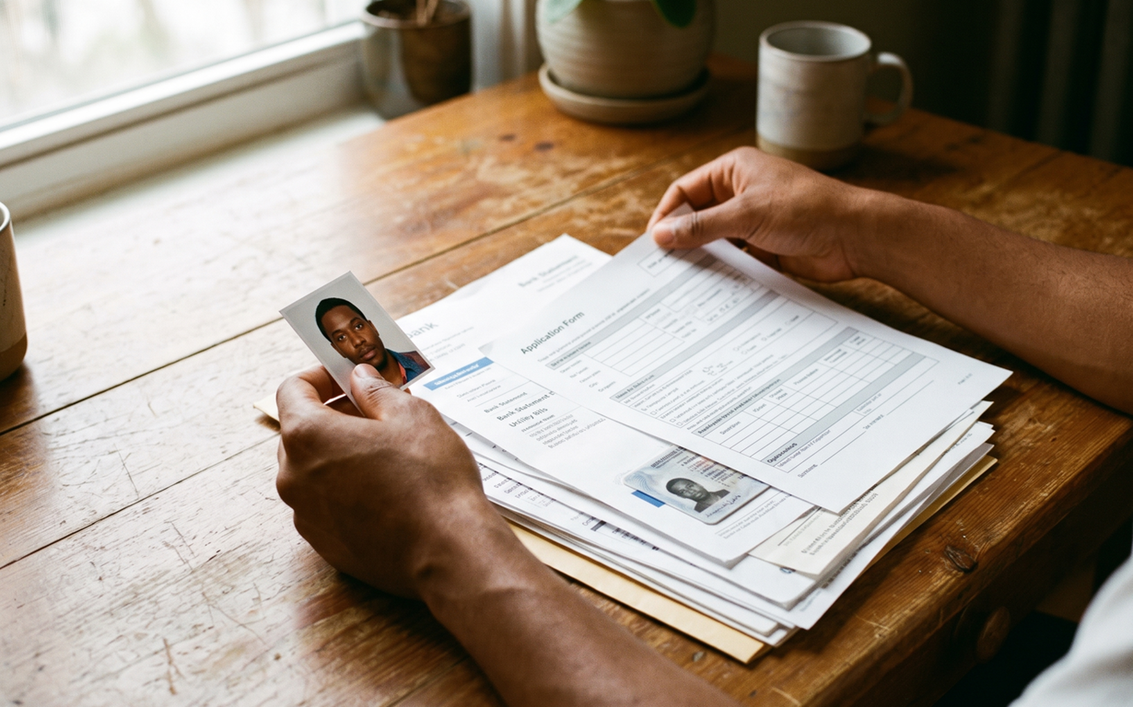 African American man attaching a picture to document files