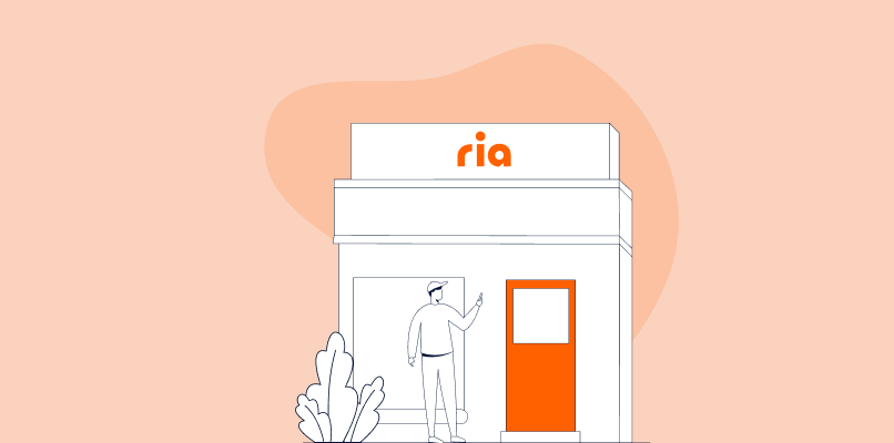 customer walking into a ria store illustration