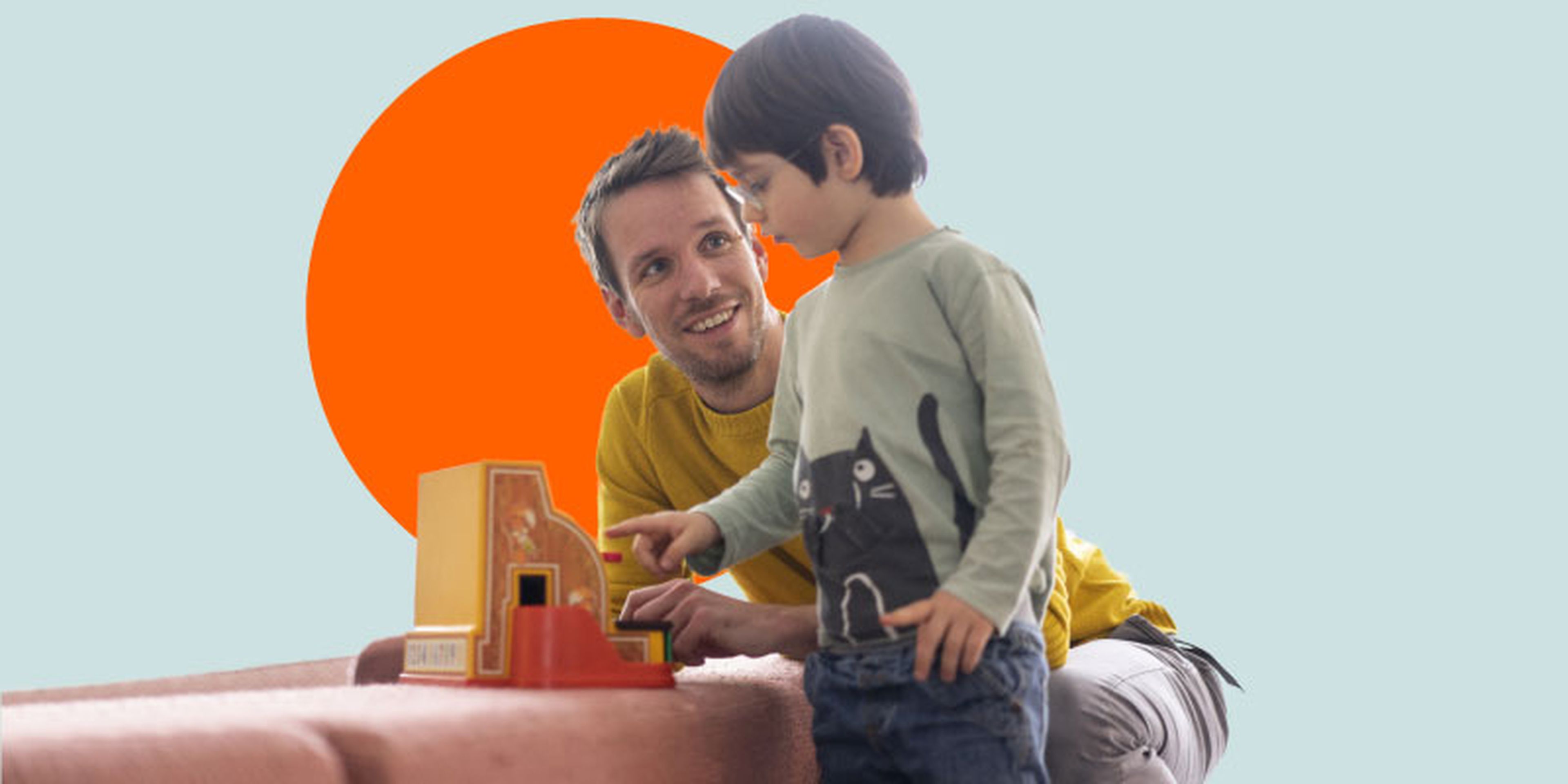 father and son back to school teaching kids about money