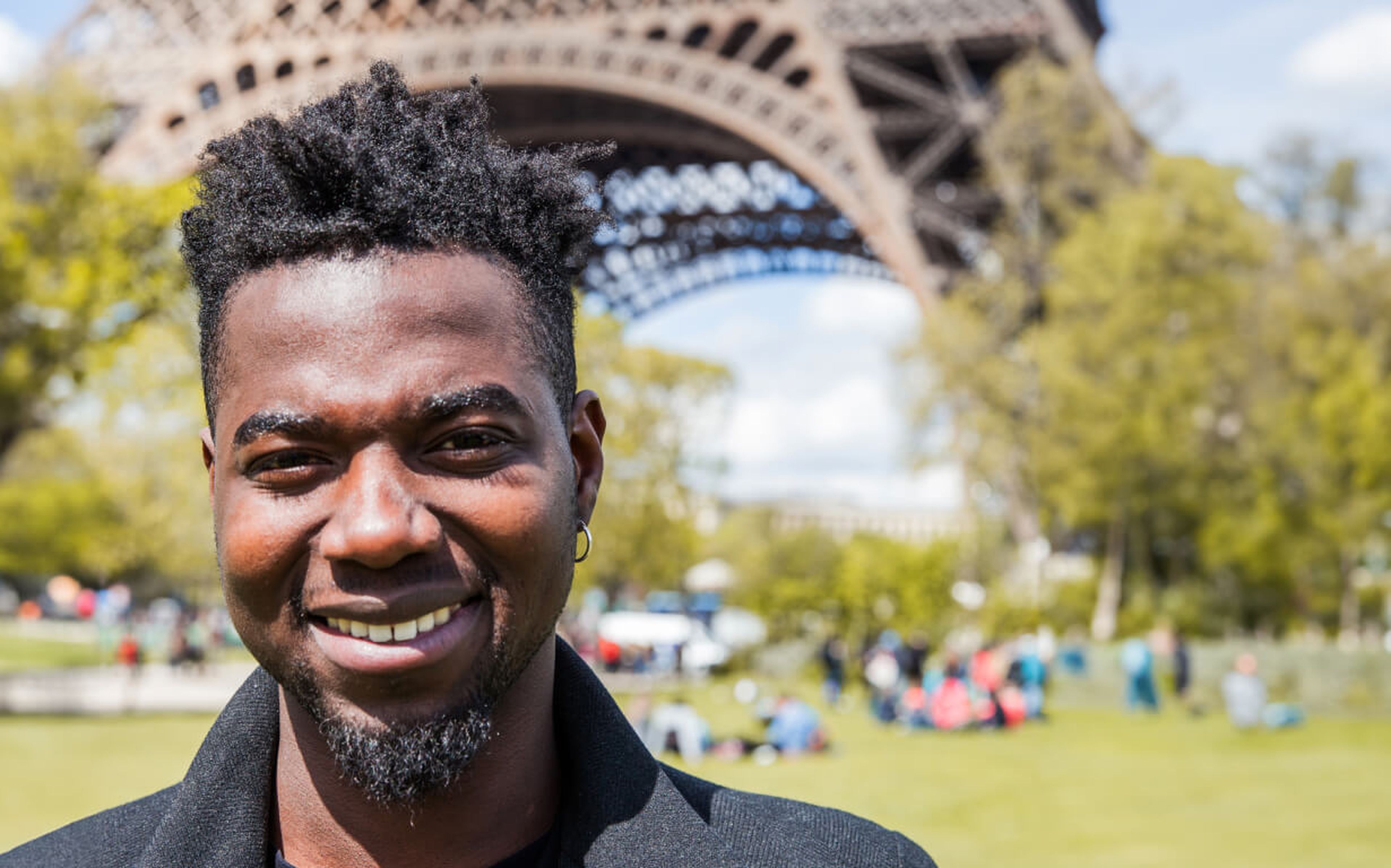 Man in the Eiffel Tower in Paris,