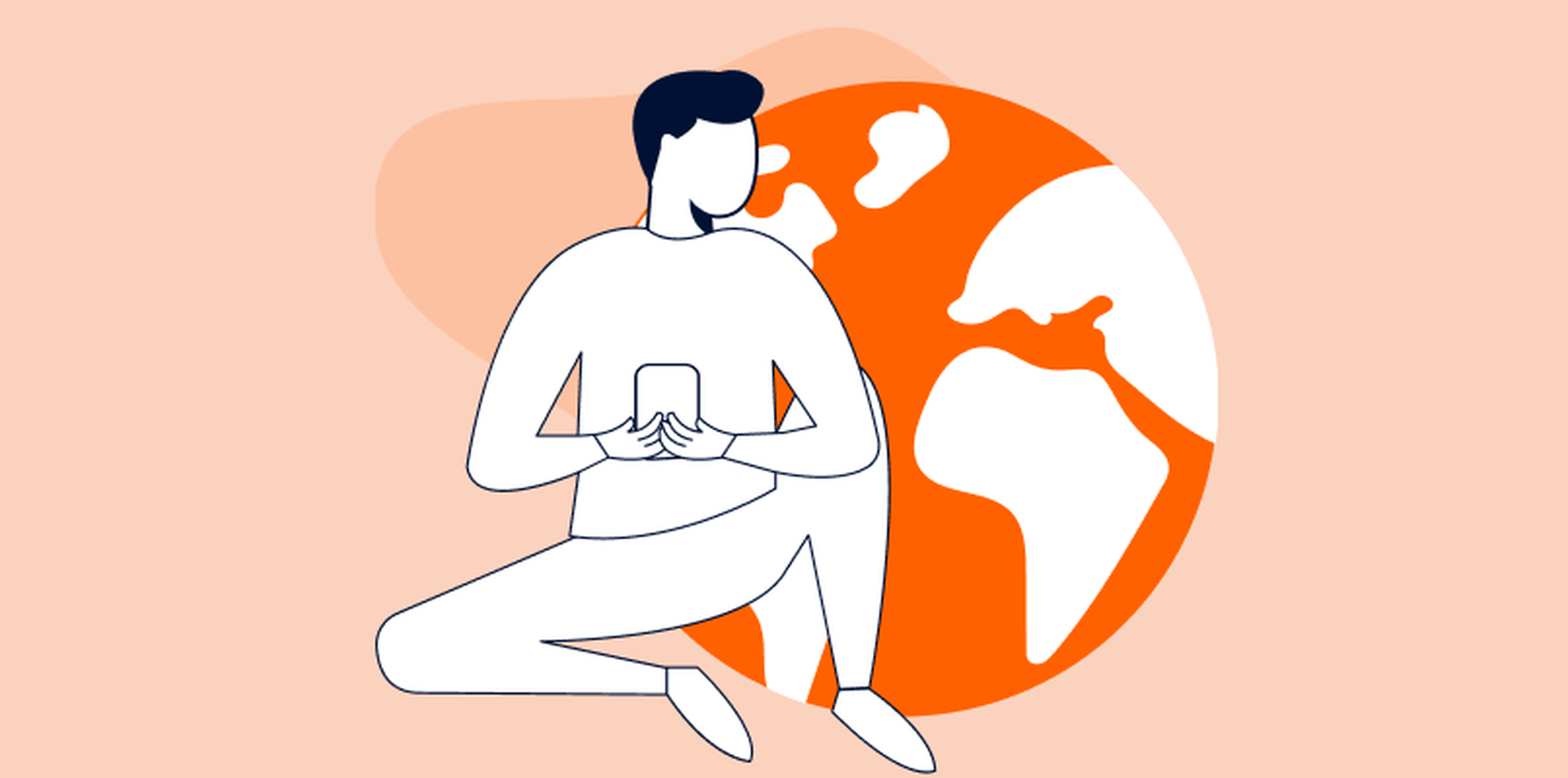 ria money transfer illustration of man on the phone with globe behind