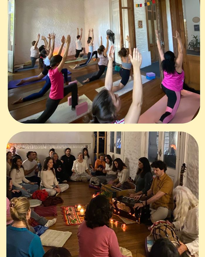 Flyer de Jornadas de yoga gratuitas & Kirtan a beneficio