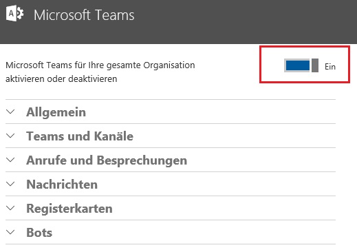 Optionen zu Microsoft Teams