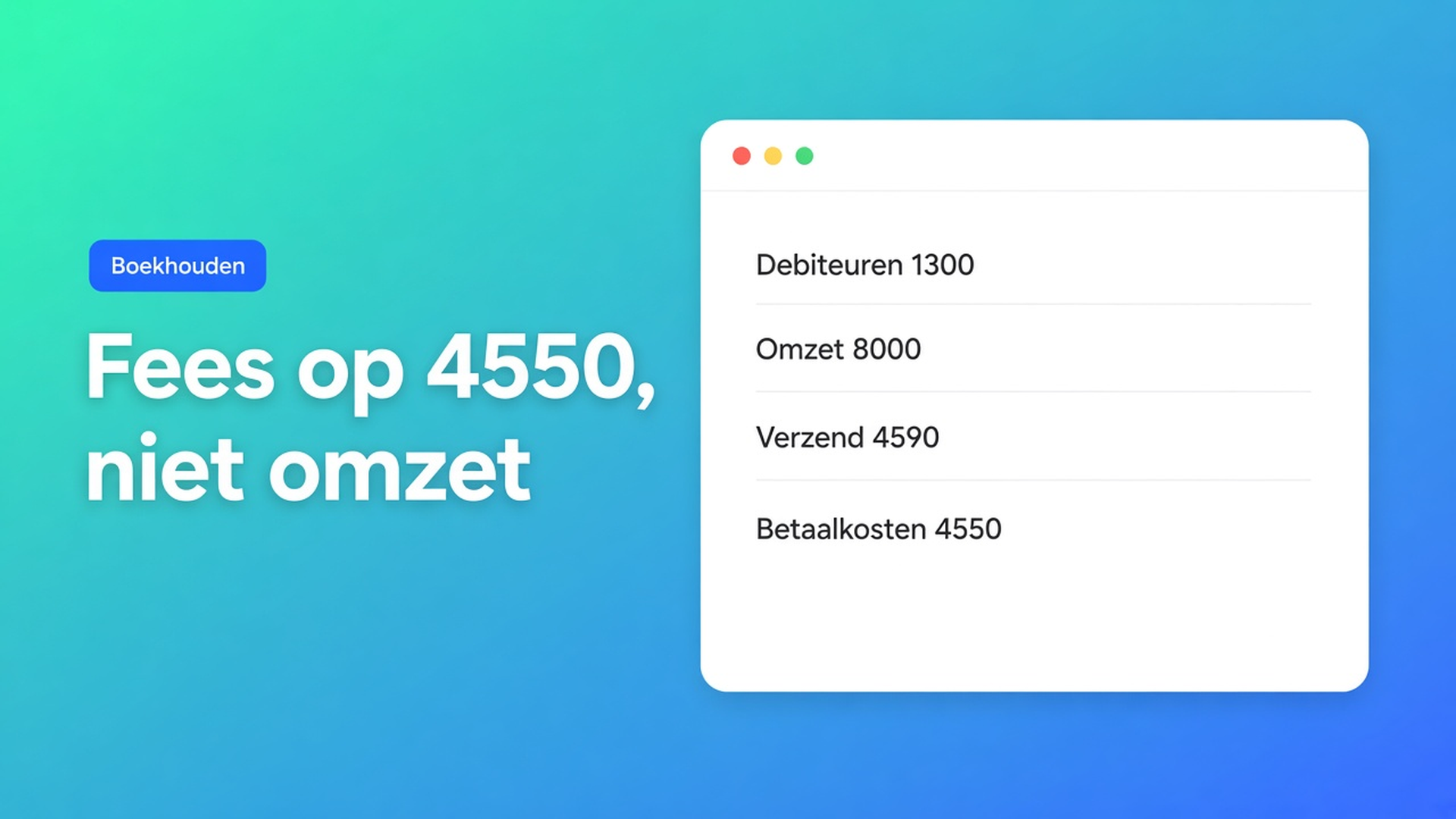 Shopify betaalkosten grootboek e-Boekhouden: map iDEAL- en card-fees op 4550 (kosten), niet op omzet. Eén veld in Settings, geen extra sync.