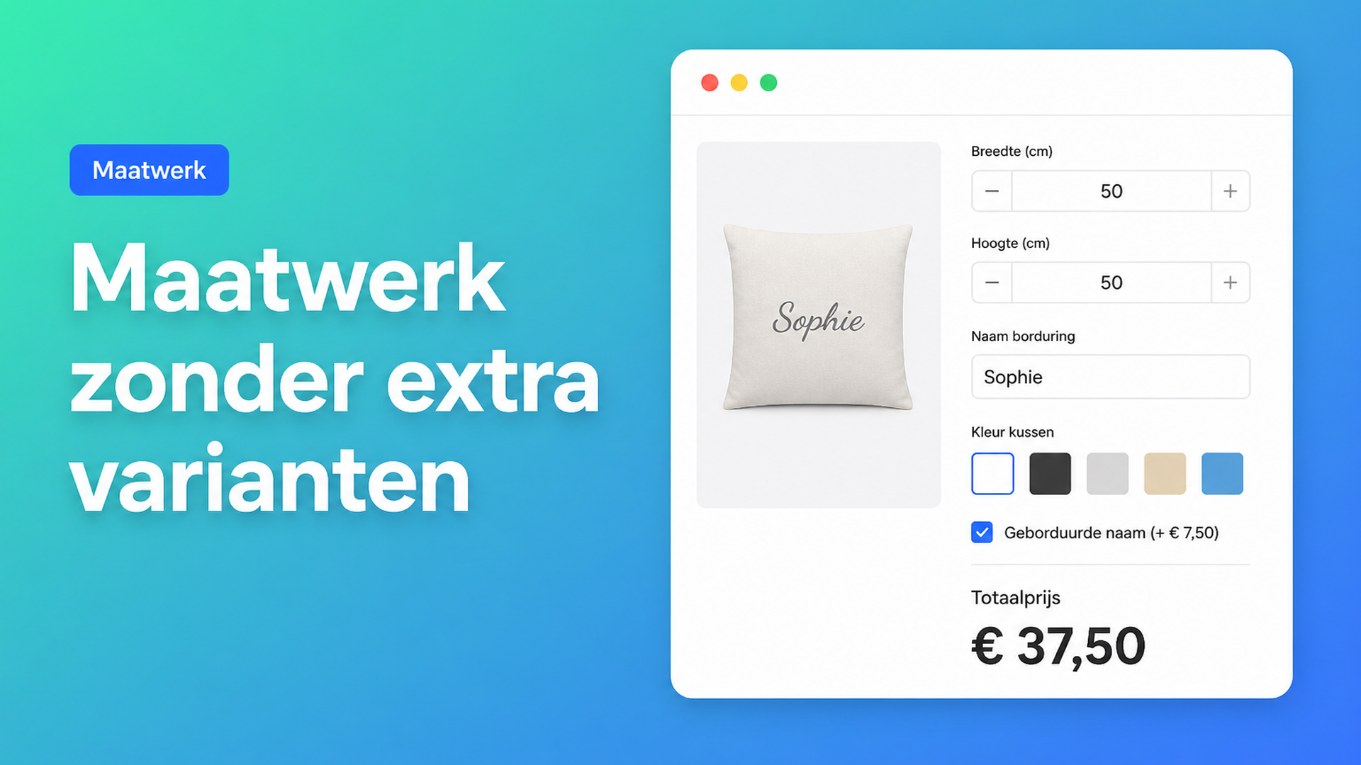 Maatwerk producten verkopen op Shopify: personalisatie, eigen maten en toeslagen via velden en een live formule, zonder een variant per combinatie.