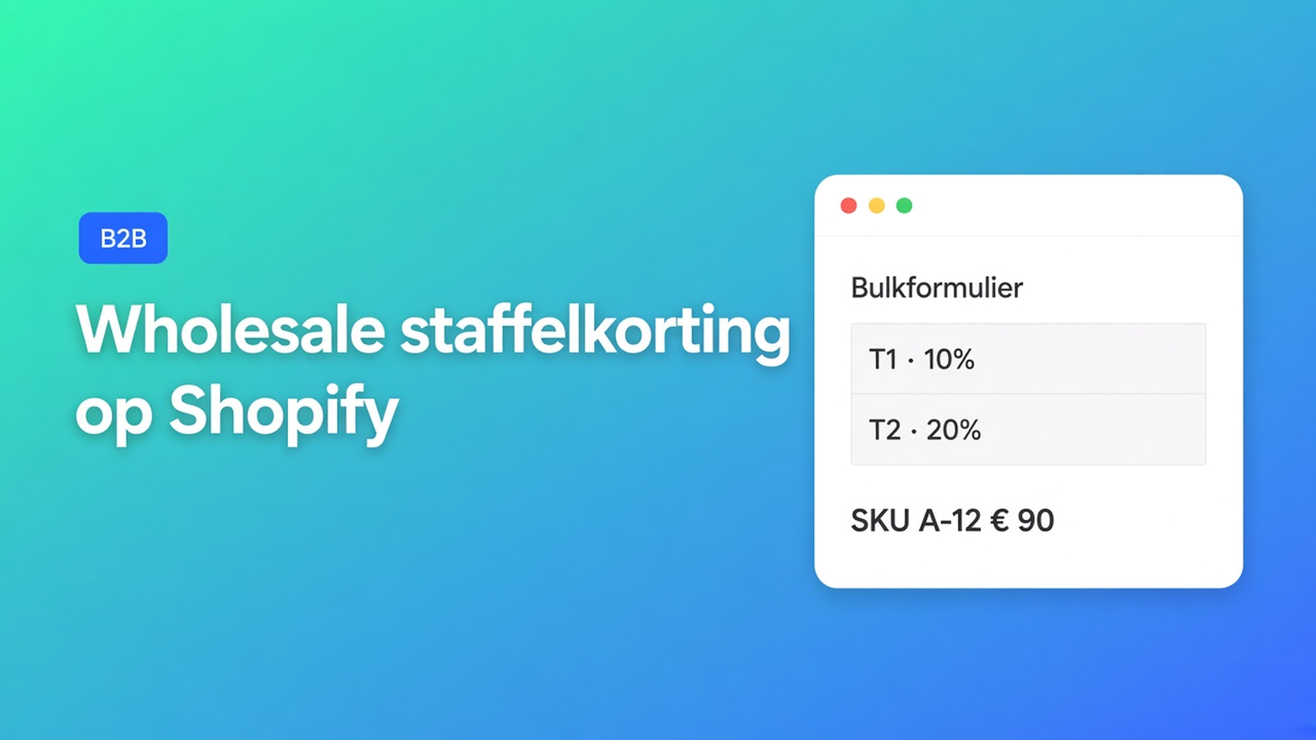 Shopify wholesale staffelkorting via getagde groepen en een percentage op het bulkformulier — geen WHOLESALE20 die retail ook pakt.