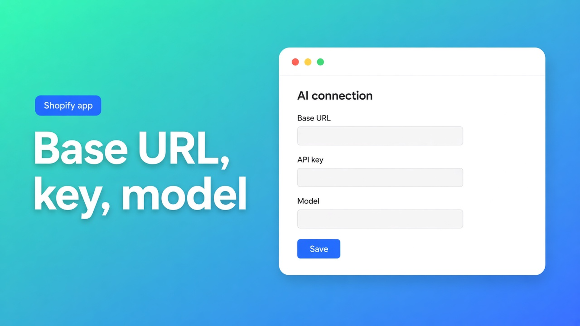 Shopify OpenAI vertalingen koppelen: Settings → AI connection, OpenAI-compatibele base URL, API-key en model. Glossary en brand voice gaan mee.