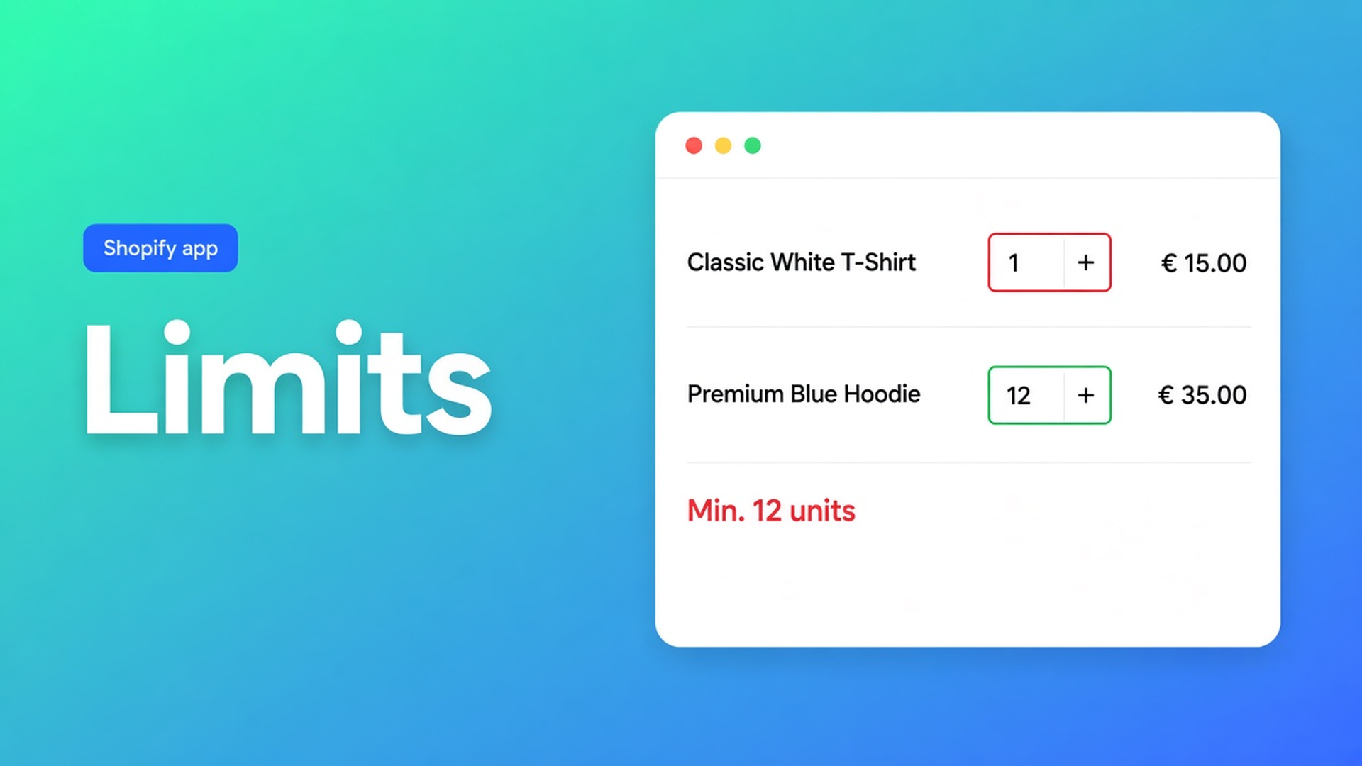 Shopify B2B order minimums and limits: Growth MOQ, max and weight on the bulk form so a sample line cannot take the trade price.