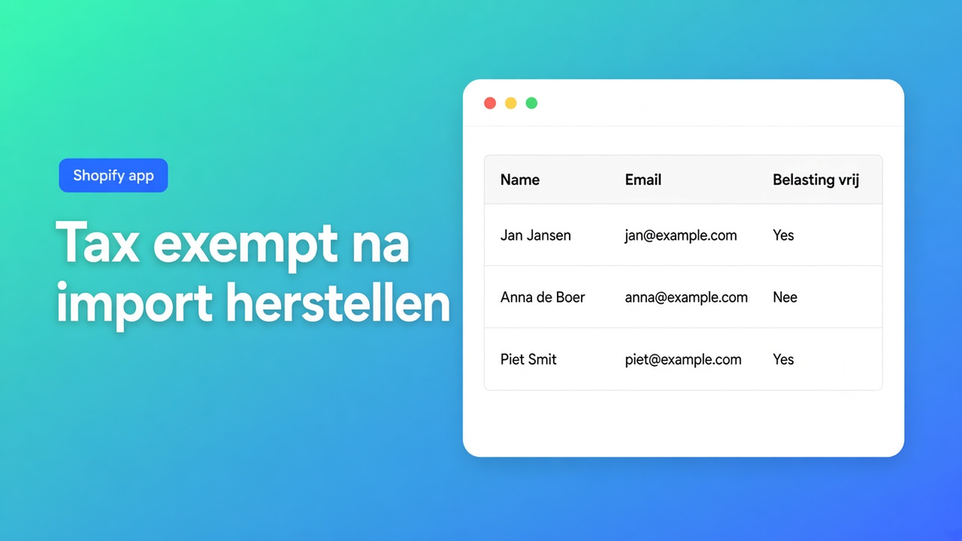 Shopify tax exempt na klantimport: matching zet accounts binnen, de vlag vaak niet. Filter wholesale, bulk apply, lege CSV-cellen wissen niet.