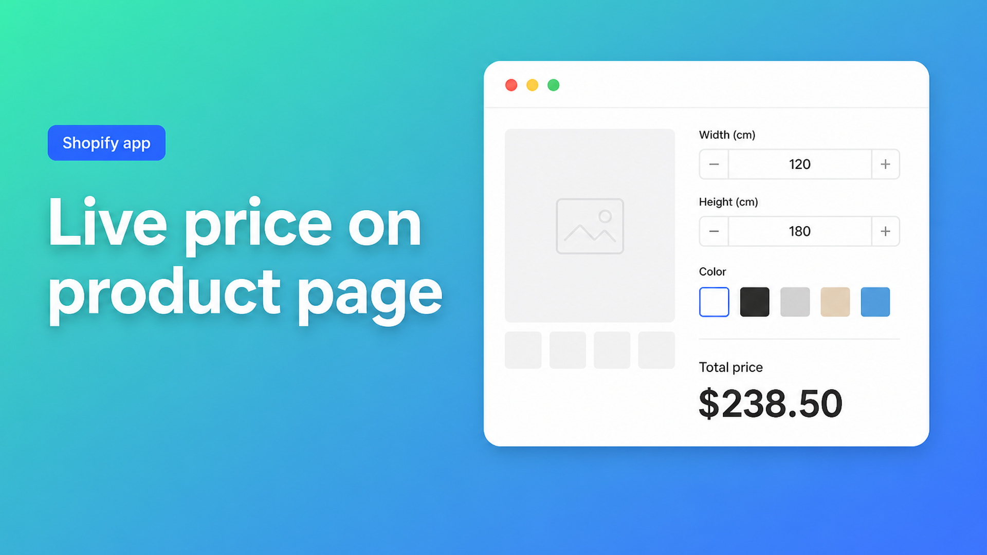 A Shopify live price calculator updates the product-page total as customers enter sizes and options — and charges that amount at checkout.