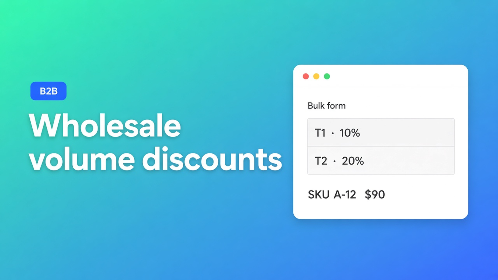 Shopify wholesale volume discounts via tagged groups and a bulk-form percentage — not a TRADE20 code that retail can also apply.