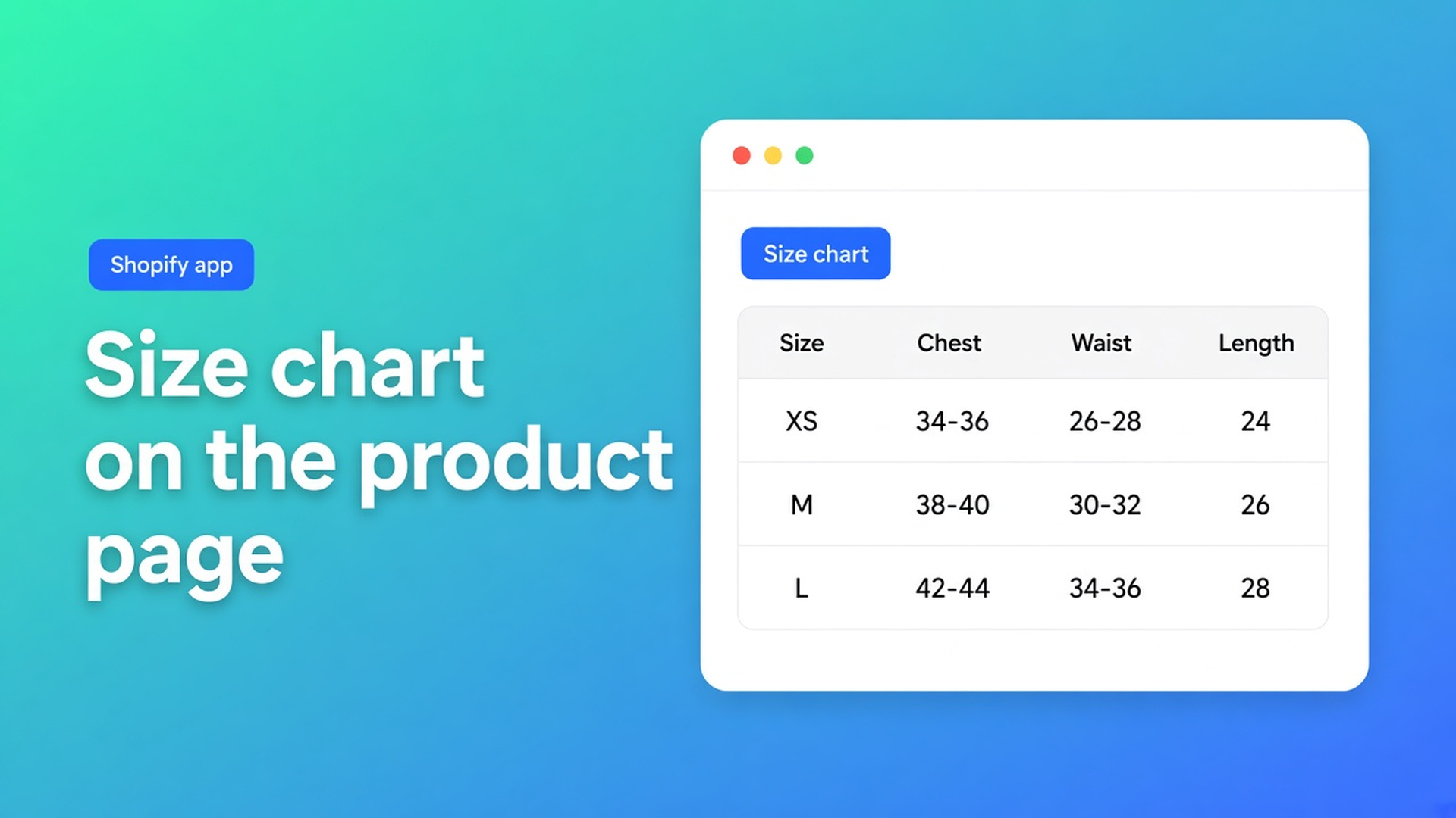 Shopify size chart app: put a measurement table as a popup or inline on the product page, next to Add to cart, without custom theme code.