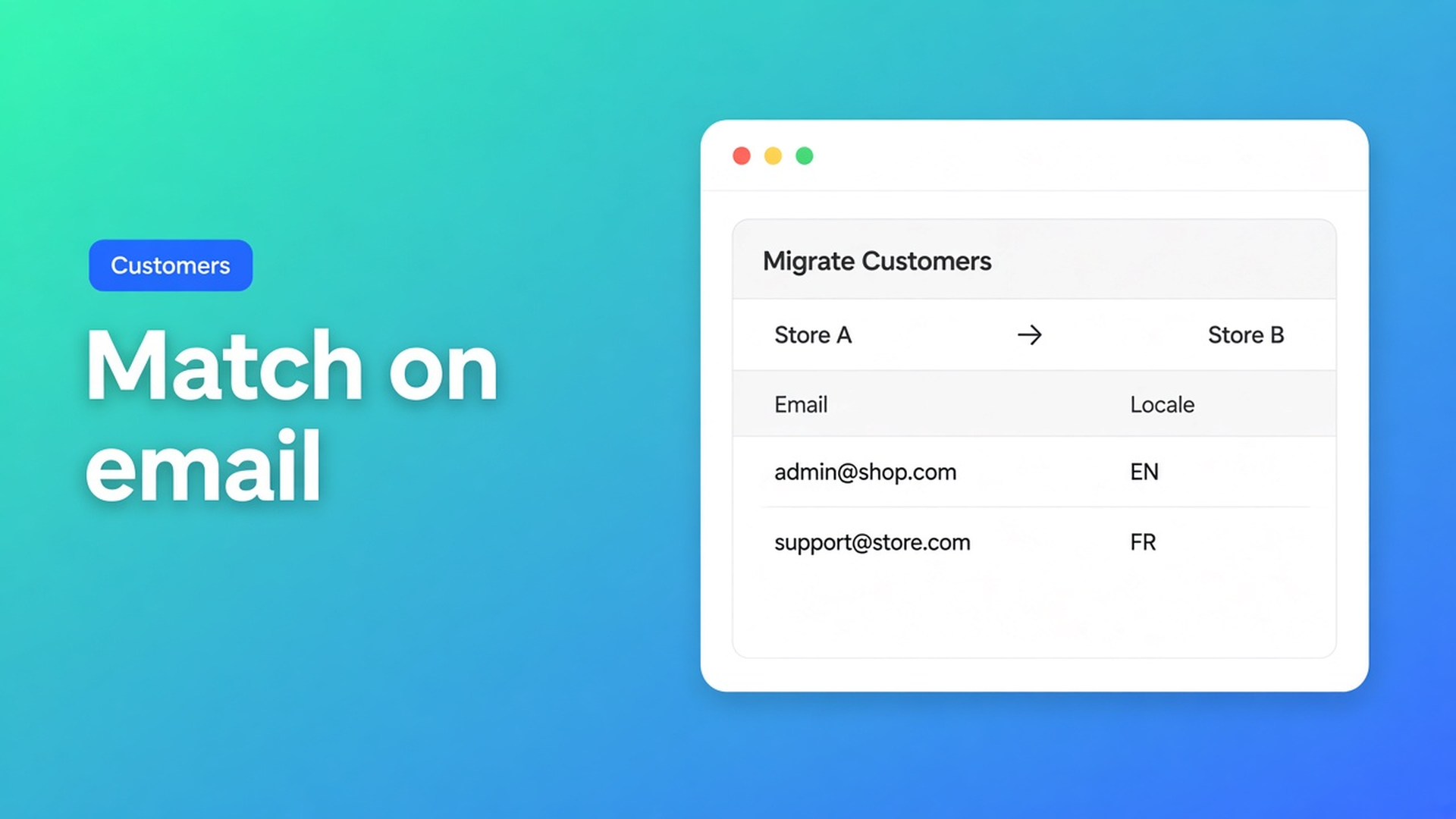 Shopify migrate customers between stores: export in A, match on email in B. Foreign IDs are ignored. Plan a locale and tax-exempt pass after.