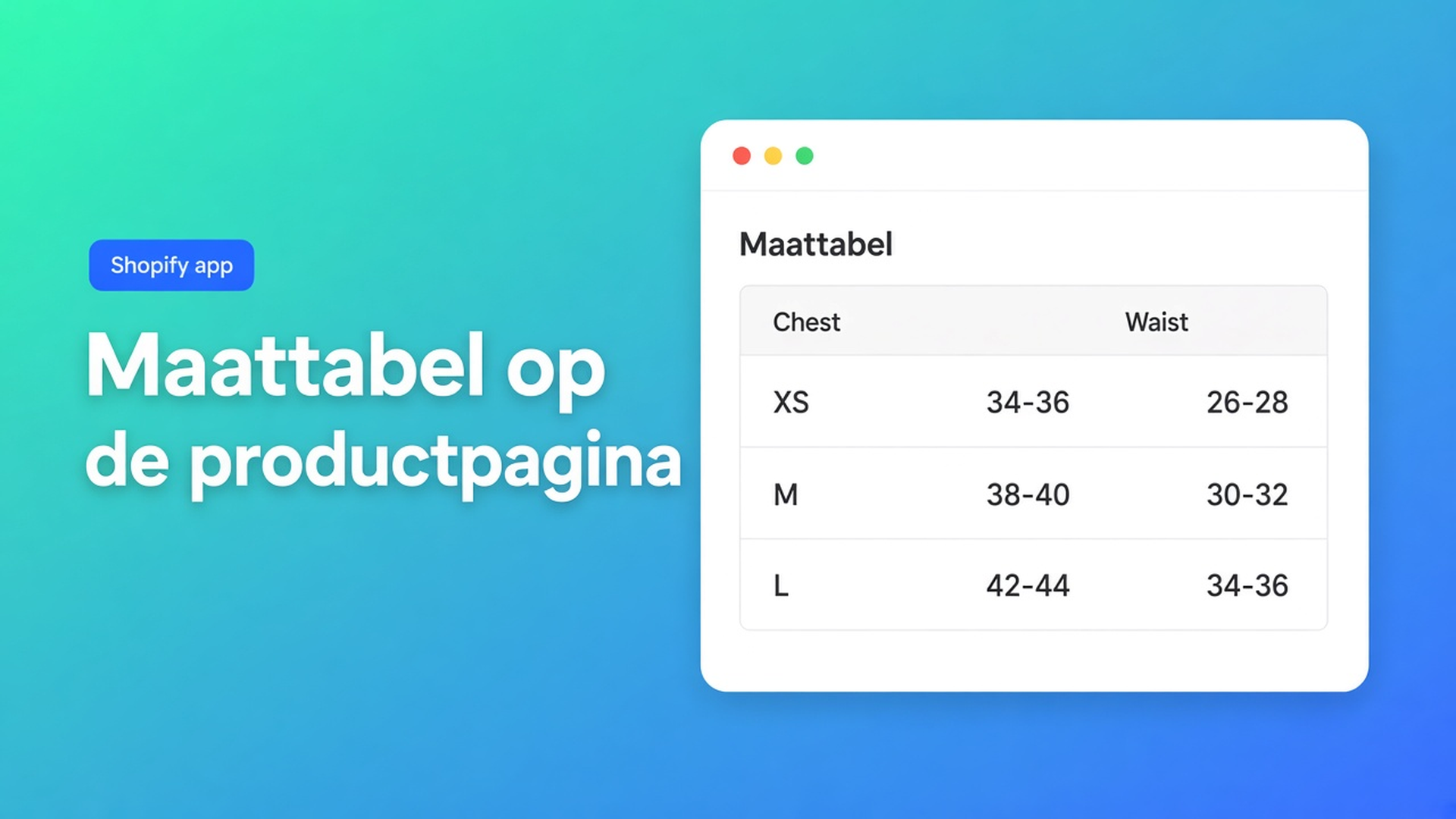 Shopify size chart app: zet een maattabel als popup of inline op de productpagina, vlak bij Add to cart, zonder extra thema-code.