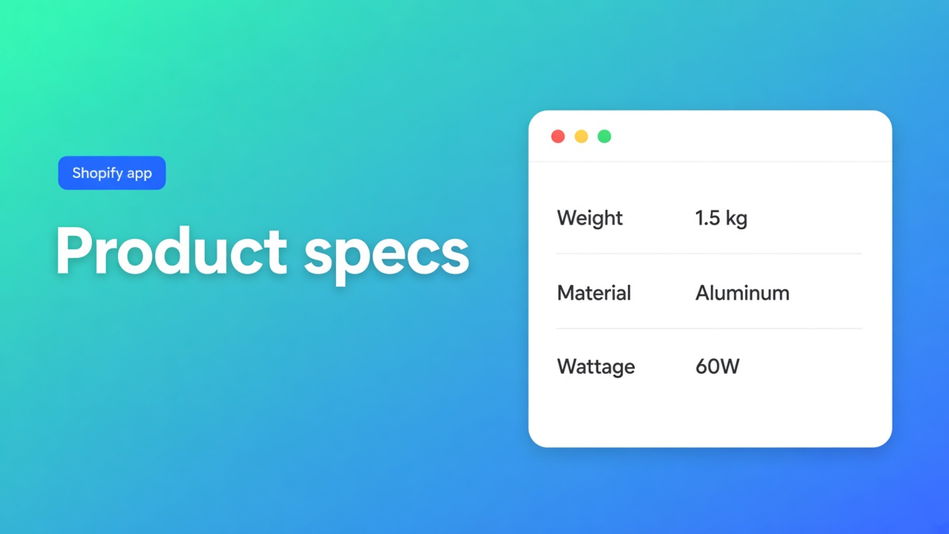 Shopify product specificaties tabel: koppel metafields en Shopify-velden, plaats het Specs-block bij de prijs — zonder auto-inject naast Add to cart.