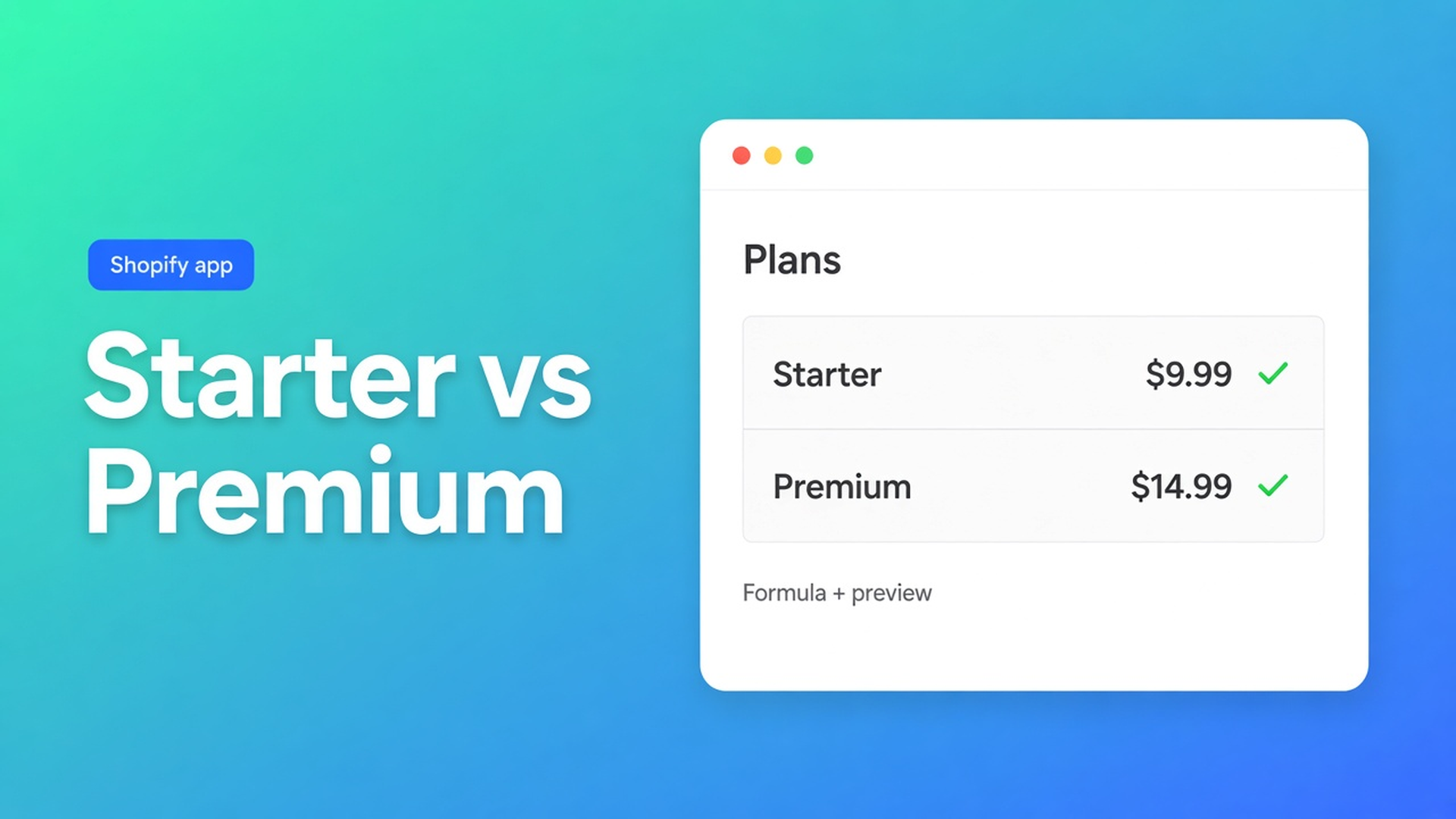 Options Price Calculator Starter vs Premium: Free is 20 uses, Starter covers formulas, Premium adds conditionals, live preview, and breakdown.
