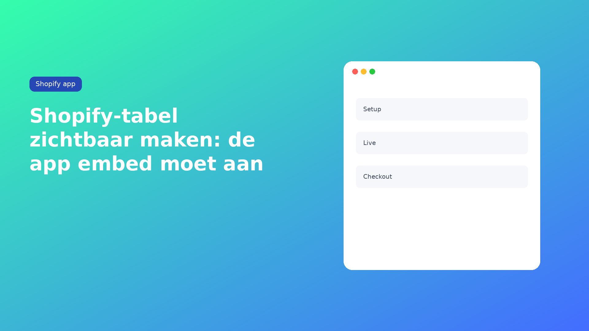 Shopify tabel app embed inschakelen: Theme settings → App embeds → Tables, Specs & Comparisons. Zonder embed geen shortcode, compare-tray of auto-maattabel.