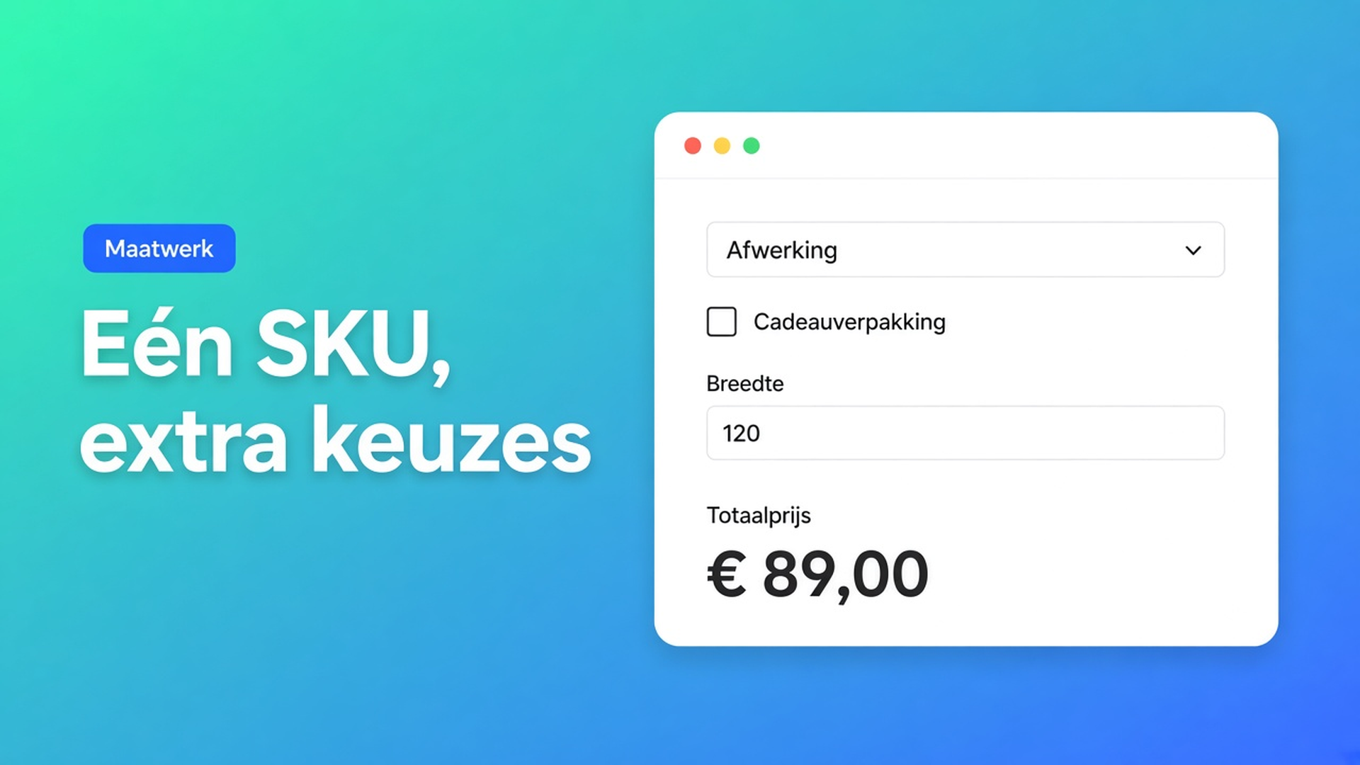 Shopify opties zonder extra varianten: extra keuzes en live prijzen op één SKU, zonder je catalogus vol combinaties te zetten.