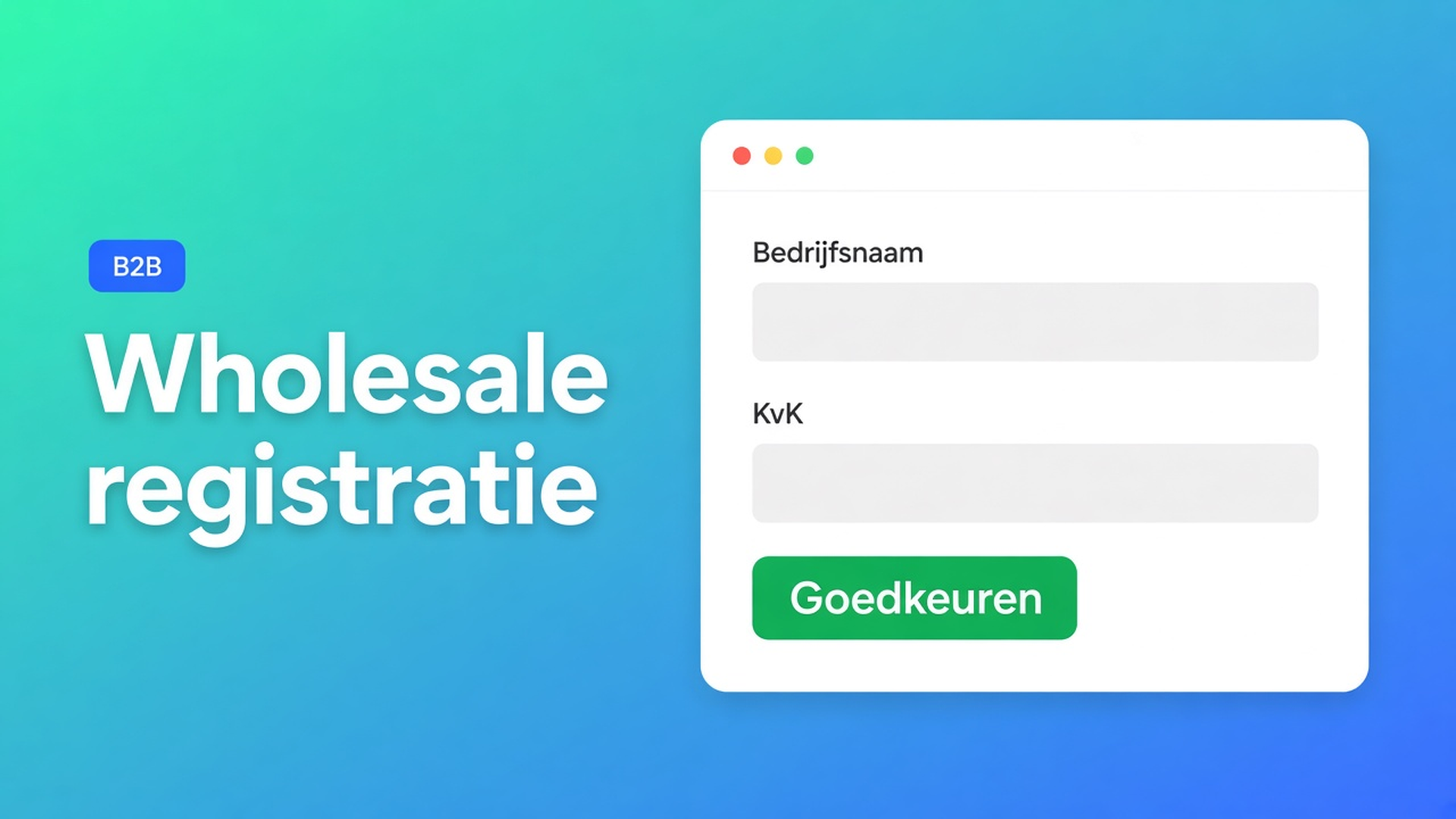 Een Shopify wholesale registratieformulier laat B2B-kopers zich aanmelden; jij keurt goed en hangt de tag voordat ze wholesaleprijzen zien.